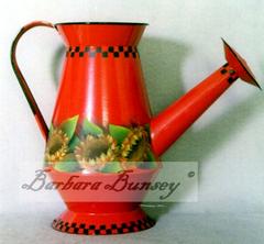 Red Watering Can with Sunflowers